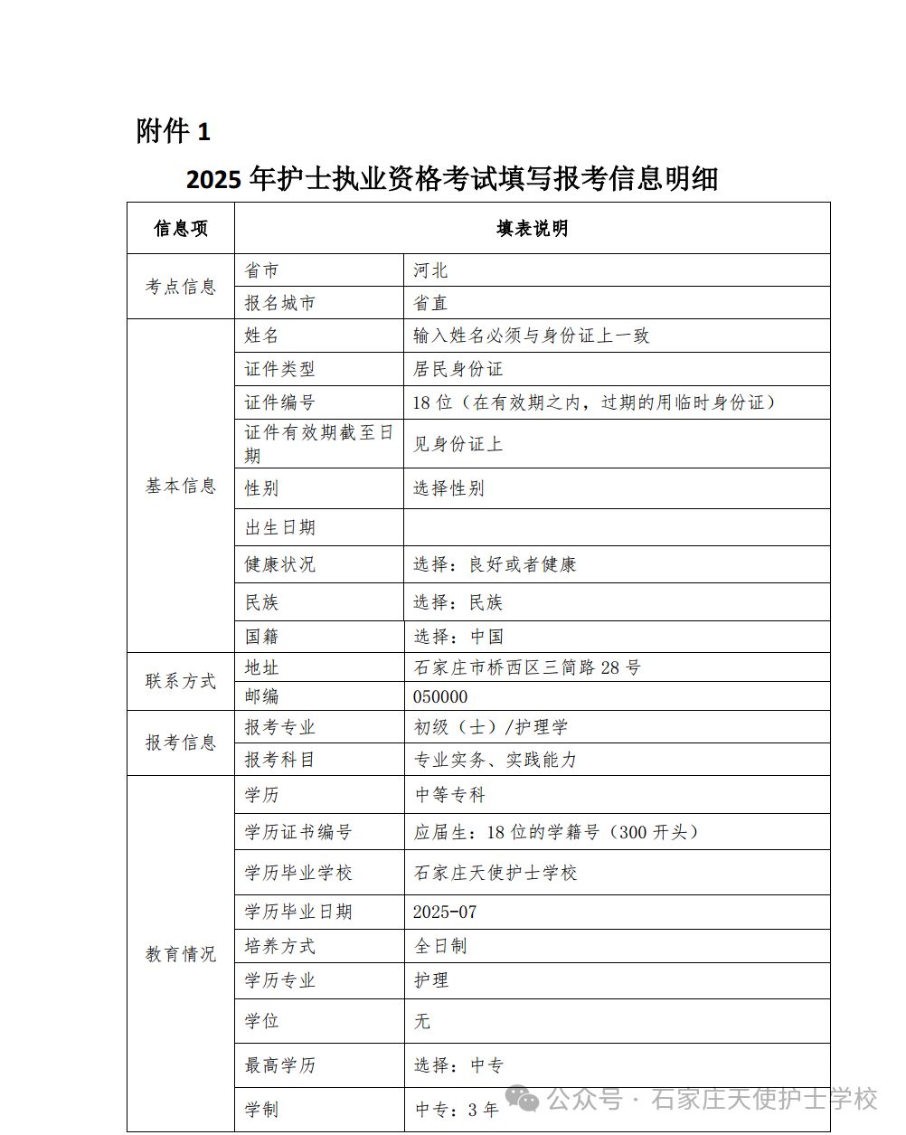 石家庄天使护士学校关于做好2025年护士执业资格考试报名工作的通知